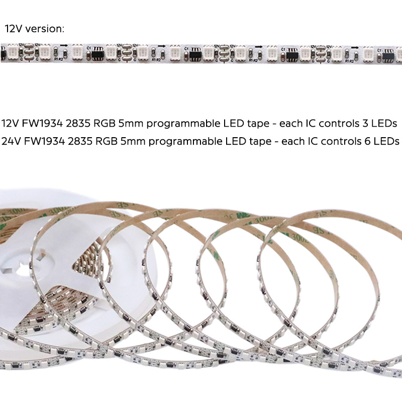 High Density FW1934 2835 RGB+IC Thin 5mm Addressable LED Tape Strip Lights High Density FW1934 2835 RGB+IC Thin 5mm Addressable LED Tape Strip Lights